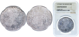 Mexico Spanish colony 1777 Mo FF 8 Reales - Carlos III Silver (.903) Mexico City Mint 27.07g NGC Chopmarked KM 106