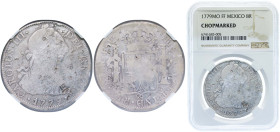 Mexico Spanish colony 1779 Mo FF 8 Reales - Carlos III Silver (.903) Mexico City Mint 27.07g NGC Chopmarked KM 106