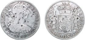 Mexico Spanish colony 1780 Mo FF 8 Reales - Carlos III Silver (.903) Mexico City Mint 26.44g VF Chopmarked KM 106