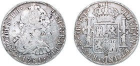 Mexico Spanish colony 1781 Mo FF 8 Reales - Carlos III Silver (.903) Mexico City Mint 26.68g VF Chopmarked KM 106