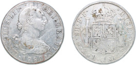 Mexico Spanish colony 1782 Mo FF 8 Reales - Carlos III Silver (.903) Mexico City Mint 26.81g VF Chopmarked KM 106