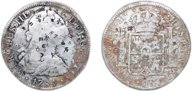 Mexico Spanish colony 1784 Mo FM 8 Reales - Carlos III Silver (.903) Mexico City Mint 26.43g VF Chopmarked KM 106