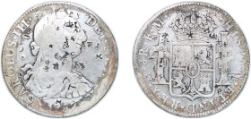 Mexico Spanish colony 1787 Mo FM 8 Reales - Carlos III Silver (.896) Mexico City Mint 26.59g VF Chopmarked KM 106a