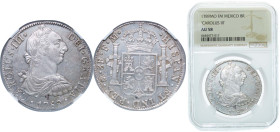 Mexico Spanish colony 1789 Mo FM 8 Reales - Carlos III Silver (.896) Mexico City Mint 27.07g NGC AU 58 KM 106a