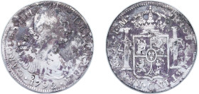 Mexico Spanish colony 1792 Mo FM 8 Reales - Carlos IV Silver (.903) Mexico City Mint 26.27g VF Chopmarked KM 109