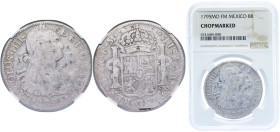 Mexico Spanish colony 1795 Mo FM 8 Reales - Carlos IV Silver (.903) Mexico City Mint 27.07g NGC Chopmarked KM 109