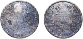 Mexico Spanish colony 1795 Mo FM 8 Reales - Carlos IV Silver (.903) Mexico City Mint 26.72g VF Chopmarked KM 109