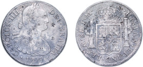 Mexico Spanish colony 1799 Mo FM 8 Reales - Carlos IV Silver (.903) Mexico City Mint 25.54g VF Chopmarked Cleaned KM 109