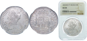 Mexico Spanish colony 1803 Mo FT 8 Reales - Carlos IV Silver (.903) Mexico City Mint 27.07g NGC AU 58 KM 109