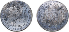 Mexico Spanish colony 1806 Mo TH 8 Reales - Carlos IV Silver (.903) Mexico City Mint 26.77g VF Chopmarked KM 109