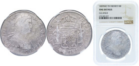 Mexico Spanish colony 1809 Mo TH 8 Reales - Fernando VII Silver (.903) Mexico City Mint 27.02g NGC F Cleaned KM 110