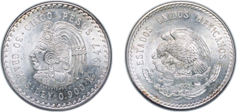 Mexico United Mexican States 1947 Mo 5 Pesos Silver (.900) Mexico City Mint (511...