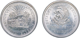 Mexico United Mexican States 1950 Mo 5 Pesos (Southeastern Railroad) Silver (.720) Mexico City Mint (200000) 27.9g UNC KM 466