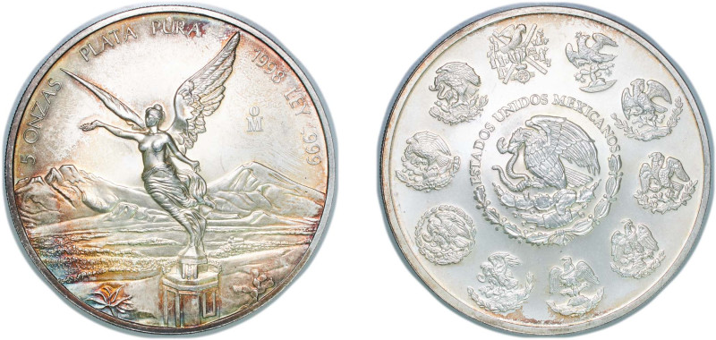 Mexico United Mexican States 1998 Mo 5 Onzas "Libertad" Silver (.999) Mexico Cit...