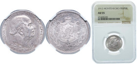 Montenegro Kingdom 1912 1 Perper - Nikola I Silver (.835) (520008) 5g NGC AU 55 KM 14