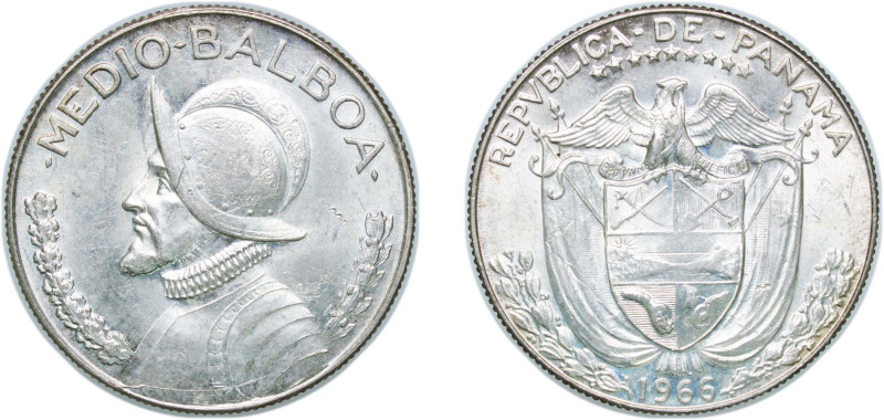 Panama Republic 1966 ½ Balboa Silver (1000000) 11.3g UNC KM 12a