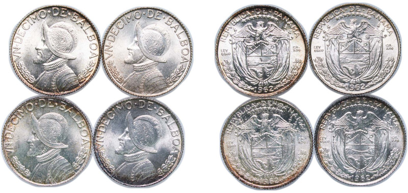 Panama Republic 1962 ⅒ Balboa (4 Lots) Silver (.900) Royal Mint (5000000) UNC KM...