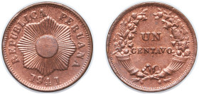 Peru Republic 1941 1 Centavo (1st type; thick planchet) Bronze (2593000) 5.07g UNC KM 208