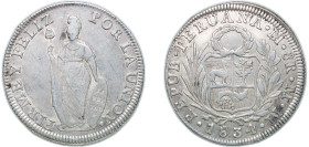 Peru Republic 1834 LIMAE MM 8 Reales Silver (.903) Lima Mint 26.64g XF KM 142
