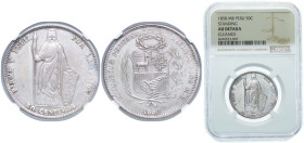 Peru Republic 1858 MB 50 Centimos Silver (.900) 12g NGC AU Cleaned KM 178