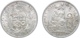 Peru Republic 1889 TF 1 Sol Silver (.900) Lima Mint (2842000) 24.95g UNC KM 196