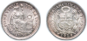 Peru Republic 1916 FG ½ Dinero Silver (.900) (860000) 1.25g UNC KM 206