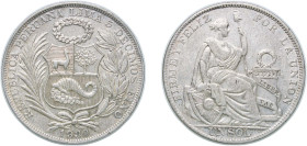 Peru Republic 1930 1 Sol Silver (.500) Lima Mint (76000) 24.93g AU KM 218