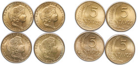 Peru Republic 1943 S 5 Centavos (4 Lots) Brass San Francisco Mint (4000000) 3.1g UNC KM 213.2a