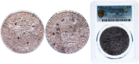 Peru Spanish colony 1758 LM JM 8 Reales - Fernando VI Silver (.917) Mexico City Mint 27.067g PCGS XF Chopmarked KM 55