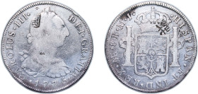 Peru Spanish colony 1776 LIMAE MJ 8 Reales - Carlos III Silver (.903) Lima Mint 26.46g VF Chopmarked KM 78