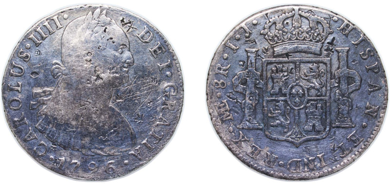 Peru Spanish colony 1796 LIMAE IJ 8 Reales - Carlos IV Silver (.896) Lima Mint 2...