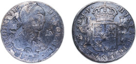 Peru Spanish colony 1809 LIMA JP 8 Reales - Fernando VII Silver (.896) Lima Mint 26.08g VF Chopmarked KM 106