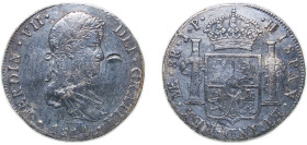 Peru Spanish colony 1814 LIMAE JP 8 Reales - Fernando VII Silver (.896) Lima Mint (3599000) 27.7g VF Chopmarked KM 117