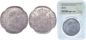 Peru Spanish colony 1815 LIMAE JP 8 Reales - Fernando VII Silver (.896) Lima Mint (3642000) 27.067g NGC AU 53 KM 117