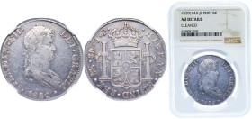 Peru Spanish colony 1820 LIMAE JP 8 Reales - Fernando VII Silver (.896) Lima Mint 27.067g NGC AU Cleaned KM 117