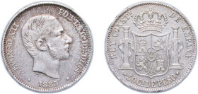 Philippines Spanish colony 1885 50 Centimos - Alfonso XII Silver (.835) Manila Mint (22721818) 12.97g XF KM 150