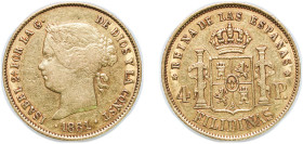 Philippines Spanish colony 1861 4 Pesos - Isabella II Gold (.875) Manila Mint (183000) 6.68g XF KM 144 Fr 1