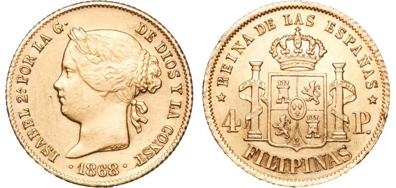 Philippines Spanish colony 1868 4 Pesos - Isabella II Gold (.875) Manila Mint (3...