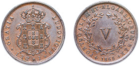 Portugal Kingdom 1868 5 Réis - Luíz I Copper Lisbon Mint (740000) 6.36g AU KM 513 Gomes L1 02