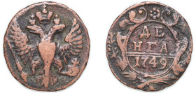 Russia Russian Empire 1749 Denga - Elizabeth Copper Krasny Mint (Red Mint) (75860000) 6.44g VF KM 188