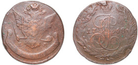 Russia Russian Empire 1768 EM 5 Kopecks - Ekaterina II (ЕМ) Copper Ekaterinburg Mint 56.79g VF C 59.3