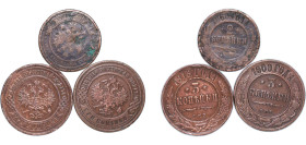 Russia Russian Empire 1868-1913 Kopecks (3 Lots) Copper VF