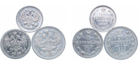 Russia Russian Empire 1902-1915 Kopecks - Nicholas II (3 Lots) Silver (.500) XF