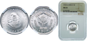 South Africa Republic 1964 5 Cents (1st decimal series) Silver (.500) Pretoria Mint (3567000) 2.83g NGC MS 65 KM 59 Hern R14-17 Schön 80