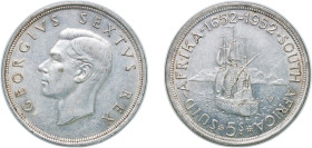 South Africa Union 1952 5 Shillings - George VI (Cape Town Anniversary) Silver (.500) (1698000) 28.4g XF KM 41 Hern S317
