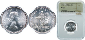 South Africa Union 1953 1 Shilling - Elizabeth II (1st portrait) Silver (.500) Pretoria Mint (5000) 5.66g NGC PF 65 KM 49 Hern S228-235