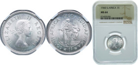 South Africa Union 1960 1 Shilling - Elizabeth II (1st portrait) Silver (.500) Pretoria Mint (2187000) 5.66g NGC MS 64 KM 49 Hern S228-235