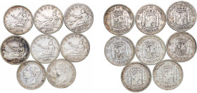 Spain 1869-1882 2 Pesetas (8 Lots) Silver (.835) Madrid Mint VF