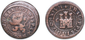 Spain Kingdom 1601 C 2 Maravedis - Felipe III Billon Segovia Mint 3.3g VF Cal 796