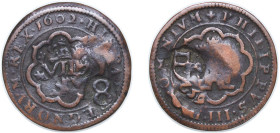 Spain Kingdom 1652 8 Maravedis - Felipe IV (countermark) Copper 5.63g VF
